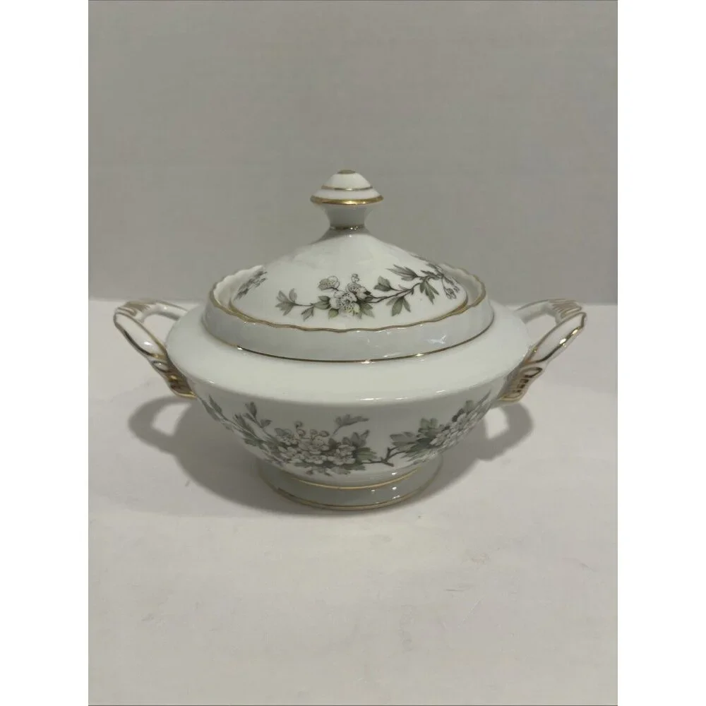 Vtg Franconia-Krautheim china Hawthorn Gray Sugar Bowl &Lid Selb Bavaria Germany